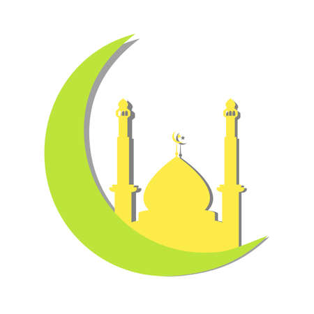 Ramadan illustration - Moon and mosque illustration - Flat design vectorのイラスト素材