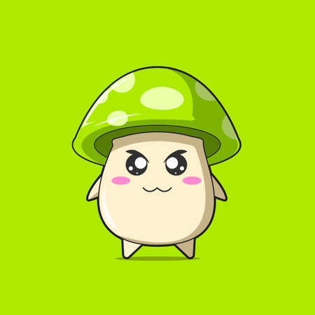 Cute green mushroom character. Vector flat carton character illustrationのイラスト素材