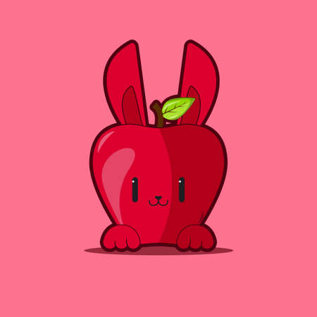 Apple mascot character illustration with bunny earのイラスト素材