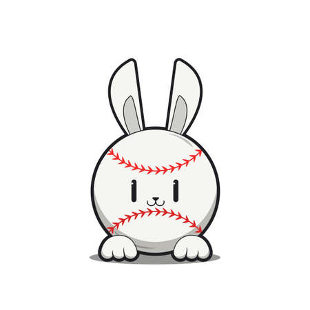 Baseball mascot character illustration with bunny earのイラスト素材