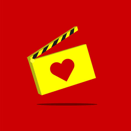 Yellow clapper board with heart icon on itのイラスト素材