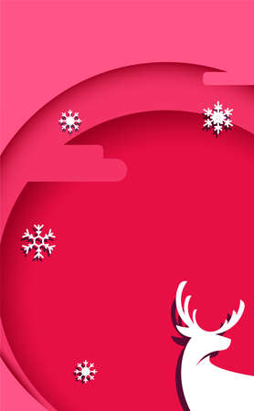 Christmas postcard. Greeting card. Red round shape ornament with snowflake and deerのイラスト素材
