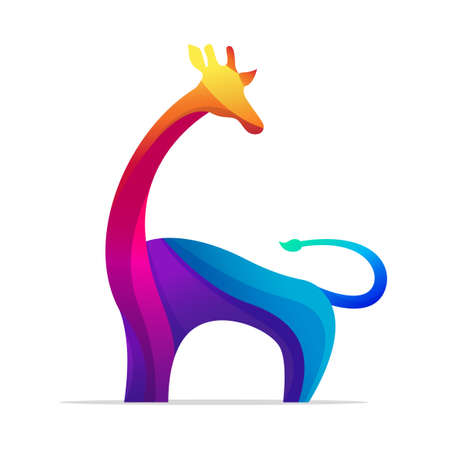 colorful flat giraffe logo designのイラスト素材