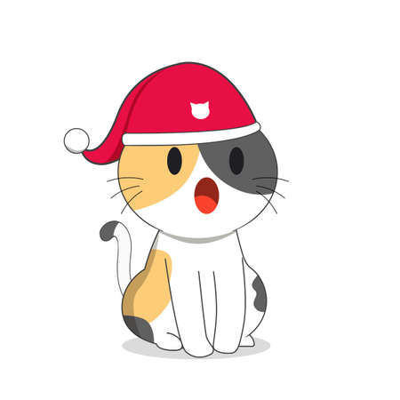 little cat wearing a christmas hatのイラスト素材