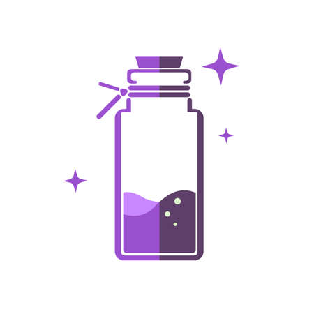 Small purple glass bottle illustration with blink and purple liquid. vector illustrationのイラスト素材