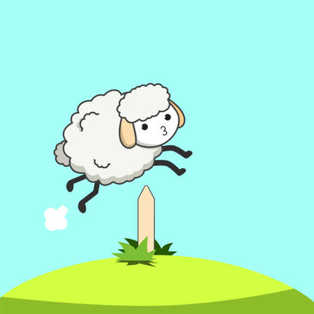 a white sheep jump over the fenceのイラスト素材
