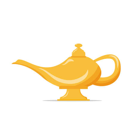 Illustration of gold genie lamp. Flat vector illustration isolated on white backgroundのイラスト素材