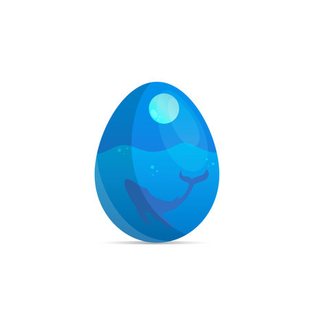 Happy Easter. Easter egg with ocean and blue whale on it. Isolated on a white backgroundのイラスト素材