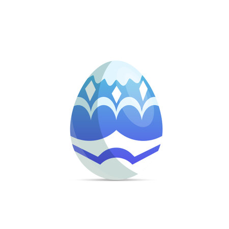 Happy Easter. Easter egg with blue color and white strip texture on it. Isolated on a white backgroundのイラスト素材