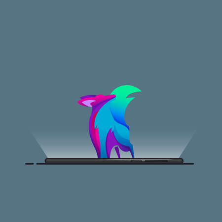 vector illustration of dog depicted on mobile phone screen. Isolated on dark backgroundのイラスト素材