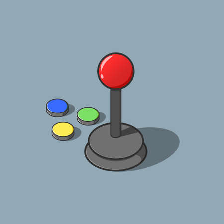 Video game arcade control stick with buttons. Isolated on a gray background