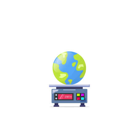 Concept illustration of Earth above the weighing tool. Vector illustration in flat styleのイラスト素材