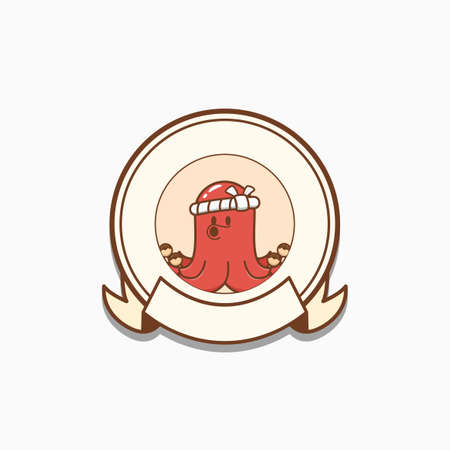 Vector illustration of red octopus chef takoyaki inside circle shape frameのイラスト素材