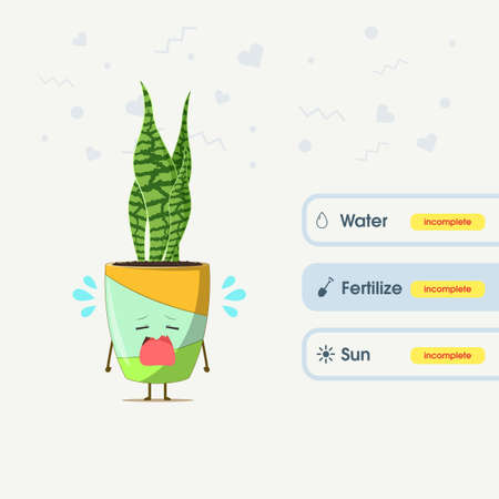 Web UI design for plant care smart app control with cute sad plant characterのイラスト素材