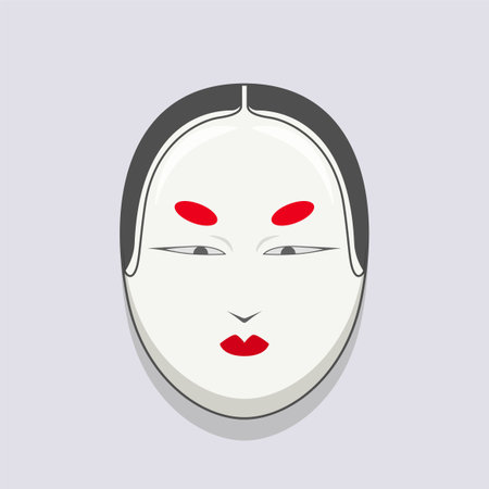 Noh mask isolated on light background vector illustration. Japanese festival design element. Traditional asian culture symbol in cartoon styleのイラスト素材