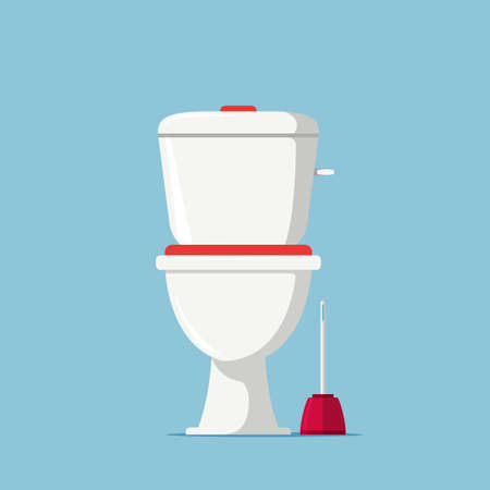 Vector illustration of closed toilet bowl with toilet brushのイラスト素材