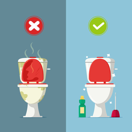 Vector illustration of the difference between a clean toilet and a dirty toiletのイラスト素材