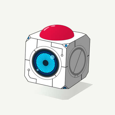 Modern white square robot mascot with one eye, Isolated on a white backgroundのイラスト素材