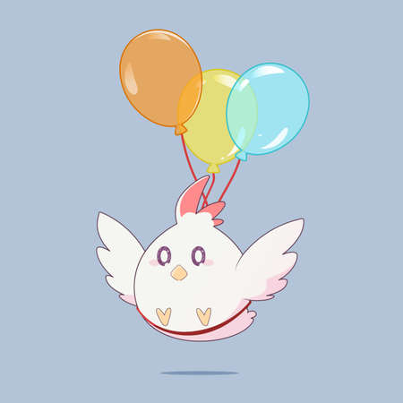Vector illustration of fat bird flying with balloons tied to its bodyのイラスト素材
