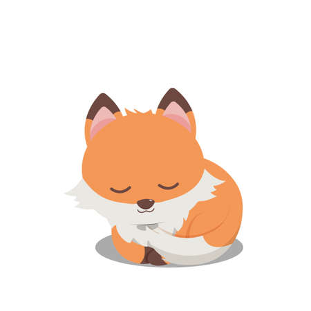 Kawaii, Cute fox animal sleeping. Cute cartoon pet character. Little foxy in sweet childish style. Funny Japanese Korean design. Mascot, emoji, avatar, logo, game, sticker, print, an app for childrenのイラスト素材