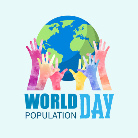 World population day flat vector illustration with colorful and textの写真素材