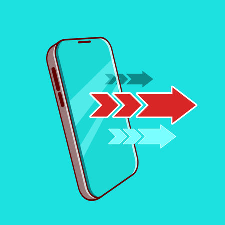 Technology Speed Concept Illustration with Smartphone and Bold Direction Arrowsのイラスト素材