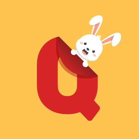 Cute Bunny with Letter Q Illustrationのイラスト素材