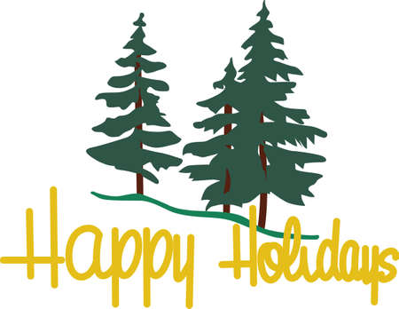 Stately evergreens take your thoughts to a place of cool fragrant breezes.  These stately trees are a lovely way to decorate winter wear.のイラスト素材