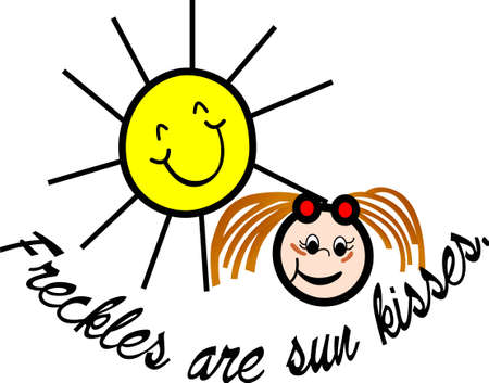 Little freckle faced girls are especially precious - faces covered with sun kisses!  Lovely decoration for shirts or a swimsuit cover!のイラスト素材