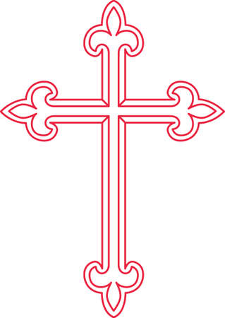 Redwork creates a stunning effect on a solid background.  This ornamental cross is perfect for church linens.のイラスト素材
