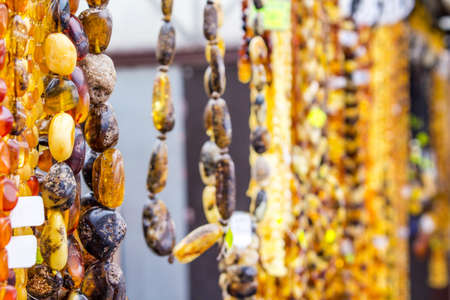 Large selection of amber jewelryの写真素材