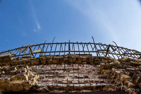Iron gratings on ruinsの写真素材