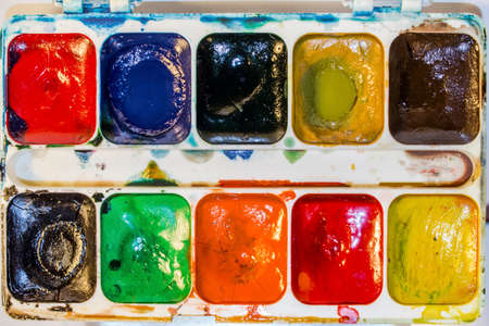 Palette of watercolor paints for drawingの写真素材