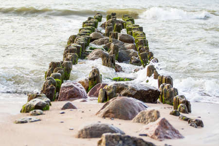 old breakwaters on the beach