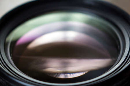 Glare on the front lens of the camera lensの写真素材