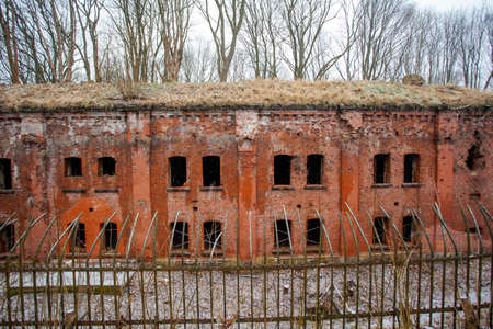 old German fortifications from red brick in Kaliningradの写真素材