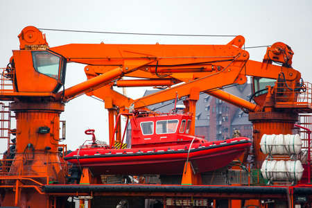 rescue boat aboard the shipの写真素材