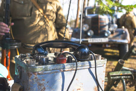 old military intercom system of the Second World War, retro tonedの写真素材