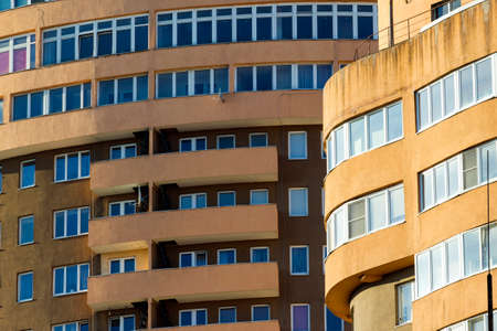 wall with windows in an apartment buildingの写真素材