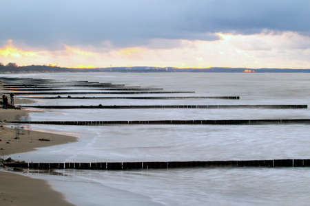 beautiful cloudy sky with sunset over the sea, long exposure