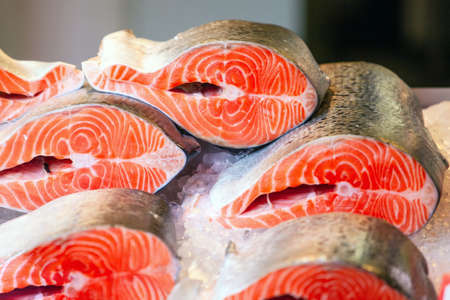 delicious slices of chopped red fish on ice