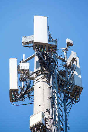 antennas and cables on the telecommunications pillarのeditorial素材