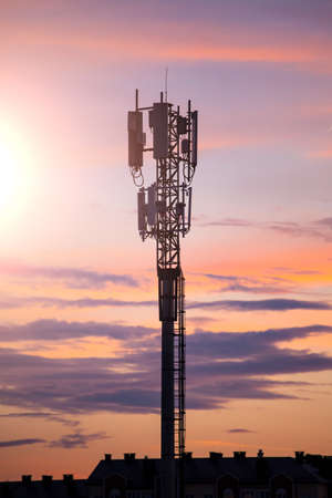 silhouette of telecommunications tower on sky backgroundのeditorial素材