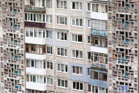 wall with windows in an apartment building, backgroundのeditorial素材