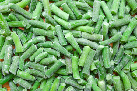 frozen chopped green beans, flat lay, background, texture
