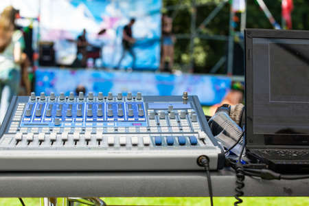 sound control panel on the background of the stageのeditorial素材