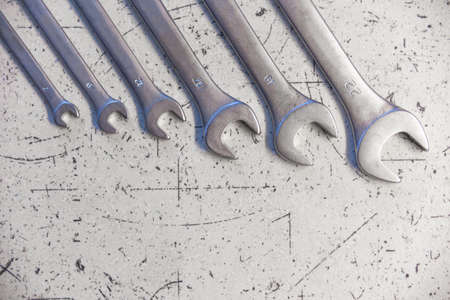 spanners of different sizes on the tableの写真素材