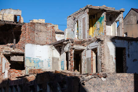 ruins of an old building with destroyed wallsの写真素材