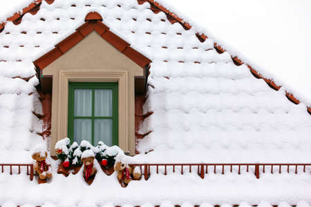 snow-covered roofs of houses