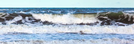 big sea wave with foam, panorama